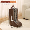 A brown boots long fur rain wide version stored in a portable bag with a carry handle