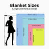 Diagram showing various blanket sizes including 5'4' and different dimensions in inches and centimeters.