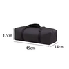 A black durable Oxford cloth storage bag shown from the side with dimensions 45cm long, 17cm high, and 14cm wide.