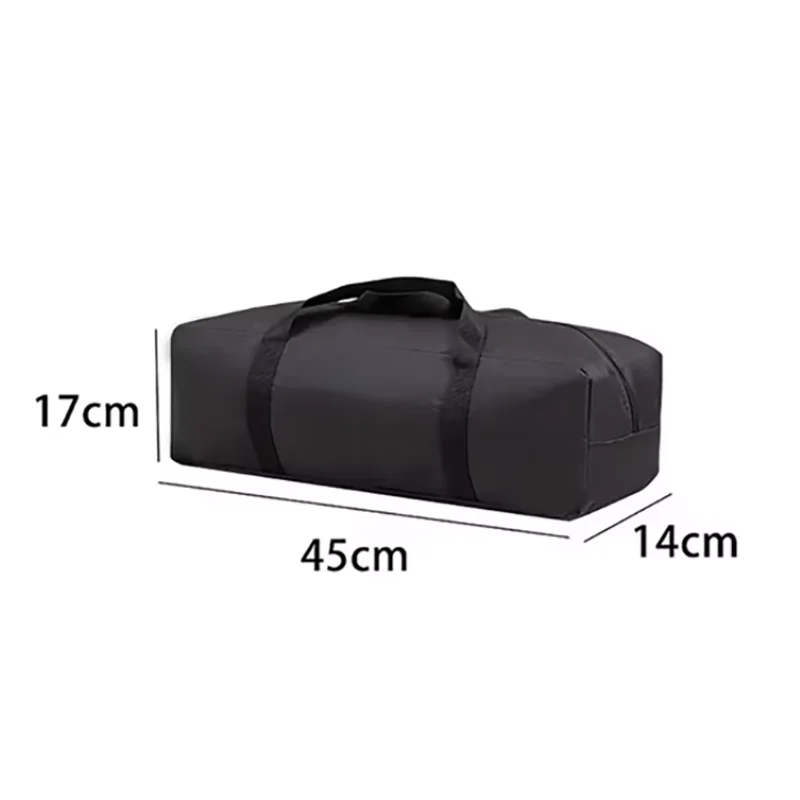 A black durable Oxford cloth storage bag shown from the side with dimensions 45cm long, 17cm high, and 14cm wide.