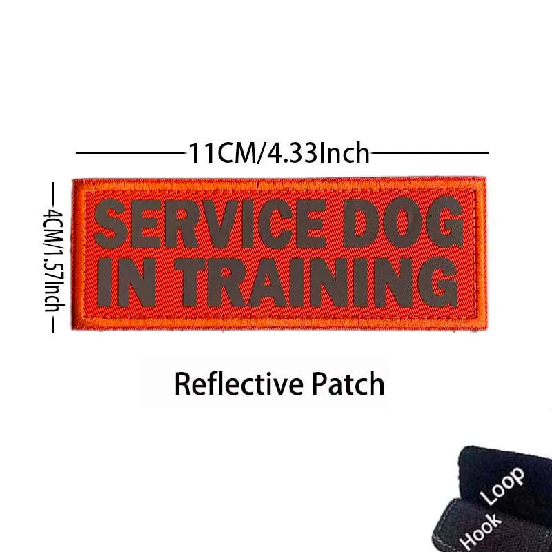 Orange reflective patch embroidered with the text Service Dog in Training