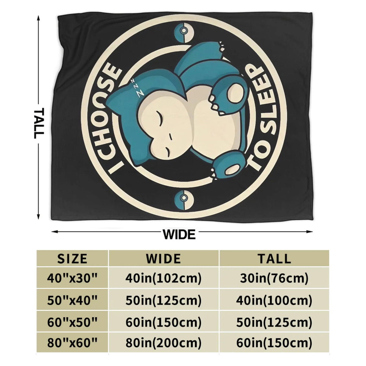 A black plush decorative throw blanket featuring a graphic of a baby sleeping inside a circular design.
