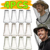 A multi-pack of adjustable mosquito protection fishing hats shown with a man wearing one.
