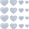 A collection of 24 iron-on love heart embroidered patches in light blue thread.