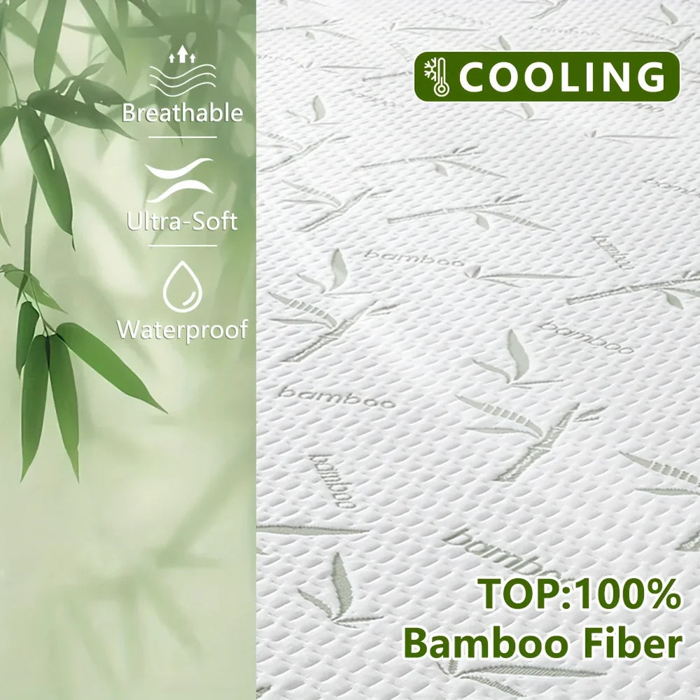 Close-up of a white bamboo fiber fitted sheet with cooling and waterproof features.