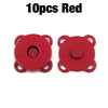 Ten red metal magnetic snap buttons for sewing