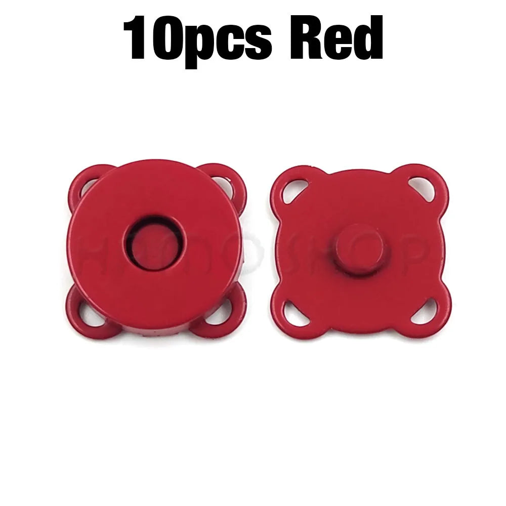 Ten red metal magnetic snap buttons for sewing