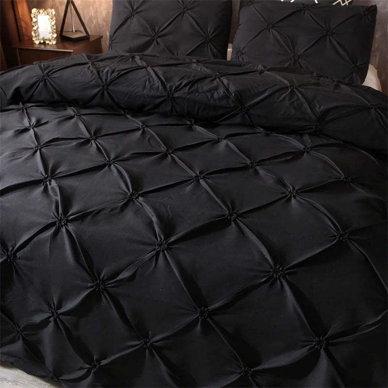 Black quilted duvet cover and pillows for a Queen comfort set bedding