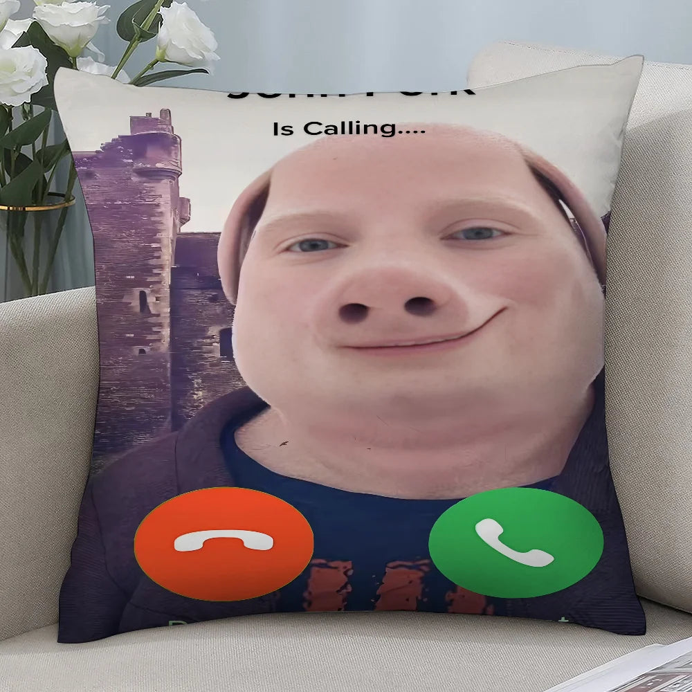 A decorative throw pillow featuring a close-up photo of a baby with the text Is Calling...