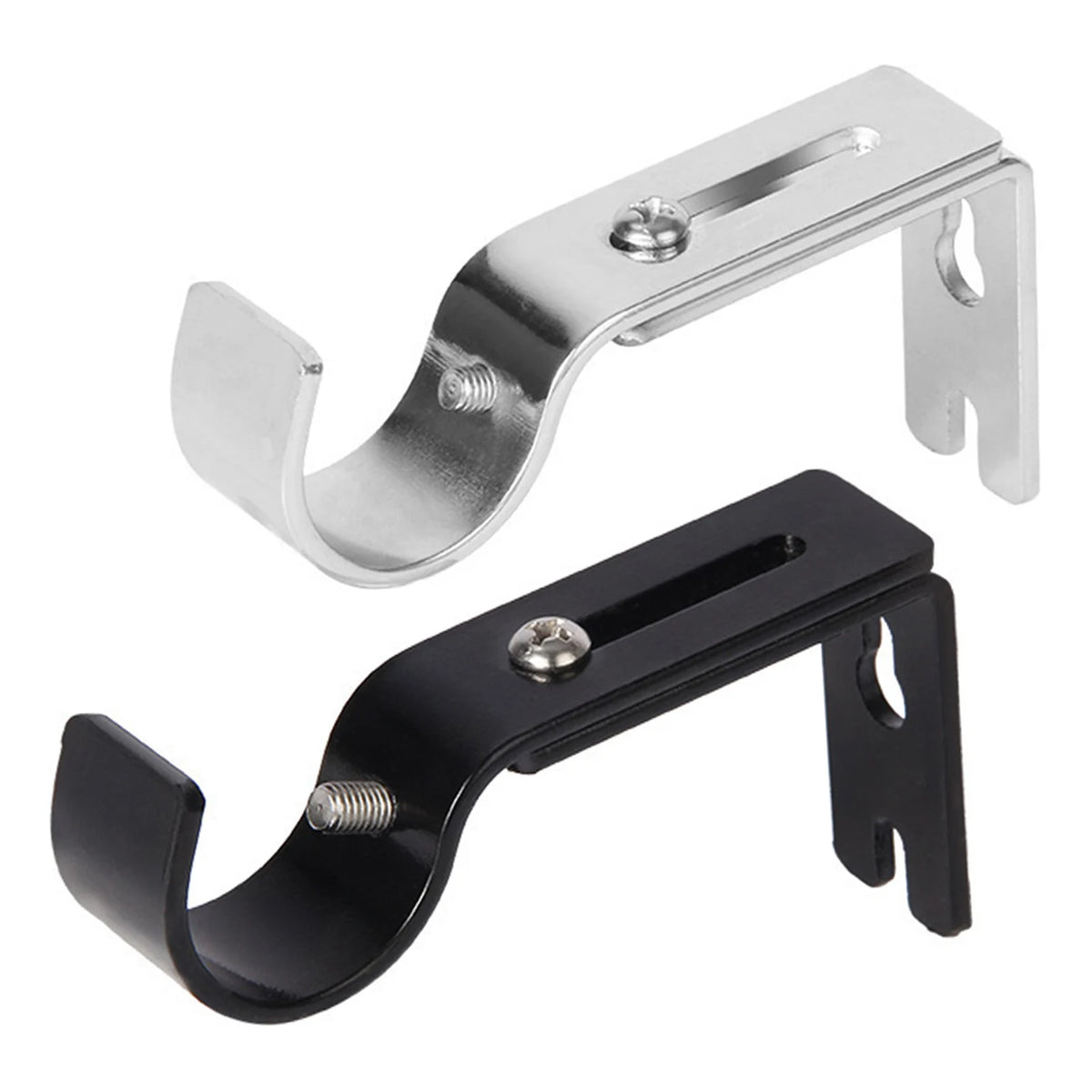 Silver and black adjustable iron curtain rod rack with mounting brackets