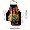Black apron featuring a funny chicken print with floral accents and glasses