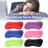 A collection of colorful microbead neck pillows in red, purple, blue, pink, and lime green.