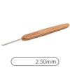 A wooden crochet knitting needle with a 2.50mm tip.