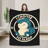 A black throw blanket featuring a graphic of a sleeping blue otter with the text I choose to sleep.