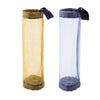 A pair of hanging mesh trash bags for kitchen and bathroom organization, one yellow and one gray.