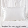 White satin pillowcase with a rectangular insert shown on a white sheet.