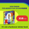 A box of 112 FIFA World Cup 2026 Panini football stickers.