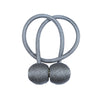 Silver magnetic curtain tiebacks with braided cord and spherical finials