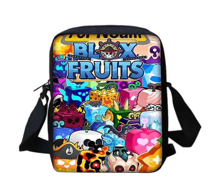 A colorful cartoon kids backpack set featuring a main bag and a matching shoulder bag.