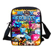 A colorful cartoon school backpack set featuring a main bag and an attached shoulder bag.