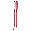 A set of 20 aluminum knitting needles and sewing pins in a bright red color.