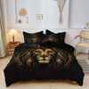Black bedding set featuring a large gold lion head with a crown design.