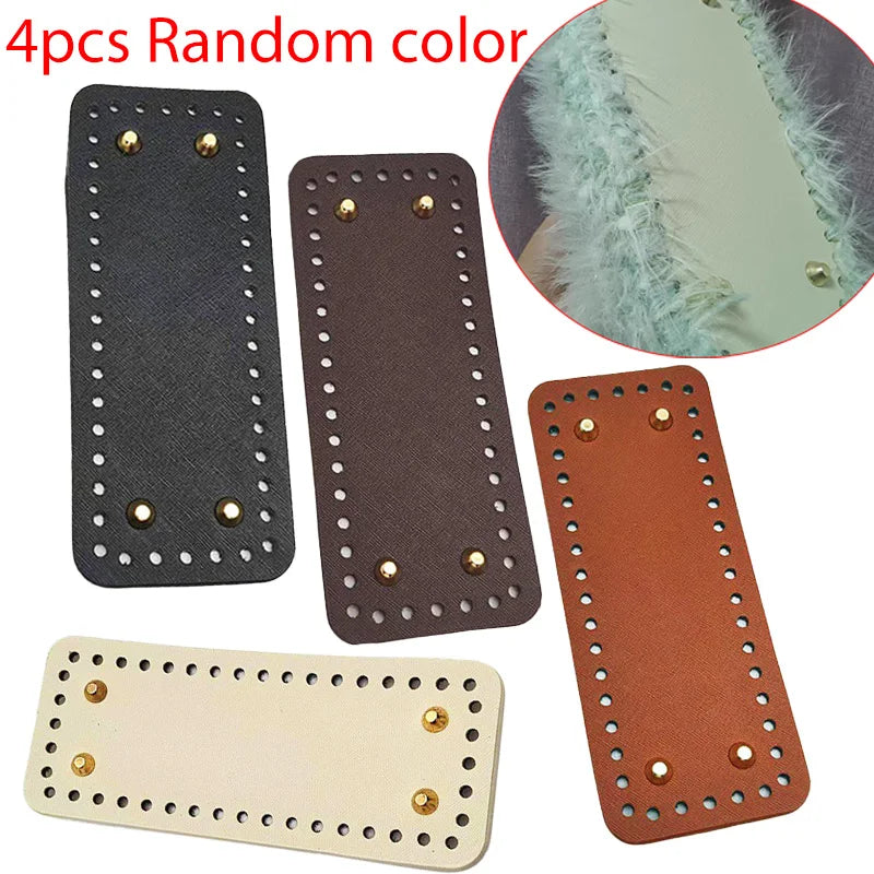 Set of four random color square woven bag hanging hooks displayed individually.