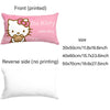 Front side of a pink pillow with a printed Hello Kitty design and the reverse side without printing