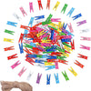 A circular arrangement of colorful mini wooden clothespins with jute twine for photo displays and DIY crafts