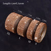 Rolls of gold diamond rhinestone strips for DIY decor shown in various sizes labeled XL, L, M, and S