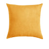 A square, mustard yellow velvet decorative pillow cover.