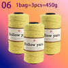 Three spools of yellow Hollow yarn, each containing 3 pieces totaling 450g for knitting and crochet.