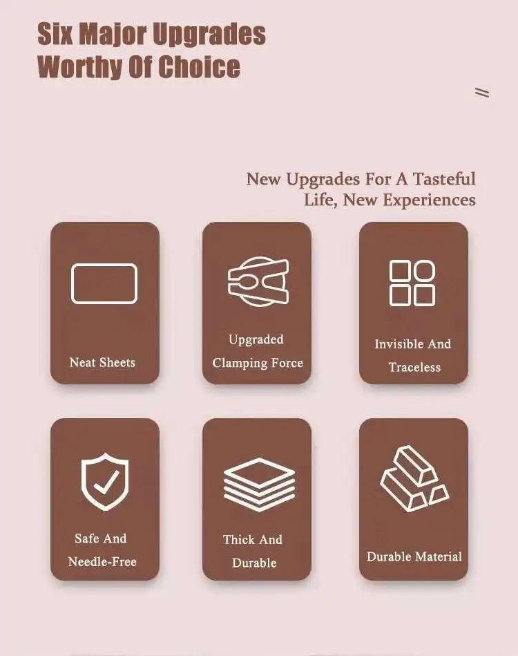 Six major upgrades for bed sheet clips including upgraded clamping force, invisible and traceless design, safe and needle-fre