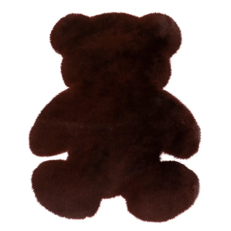 A dark brown plush bear-shaped non-slip area rug.