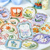 A collection of vintage botanical flower stickers featuring various colors and designs for journaling and scrapbooking.