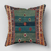 A square decorative cushion cover featuring a Persian pattern in teal, blue, and rust tones.