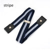 A black and white striped invisible stretch belt for pants and dresses.