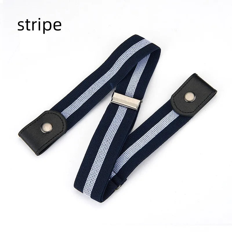 A black and white striped invisible stretch belt for pants and dresses.