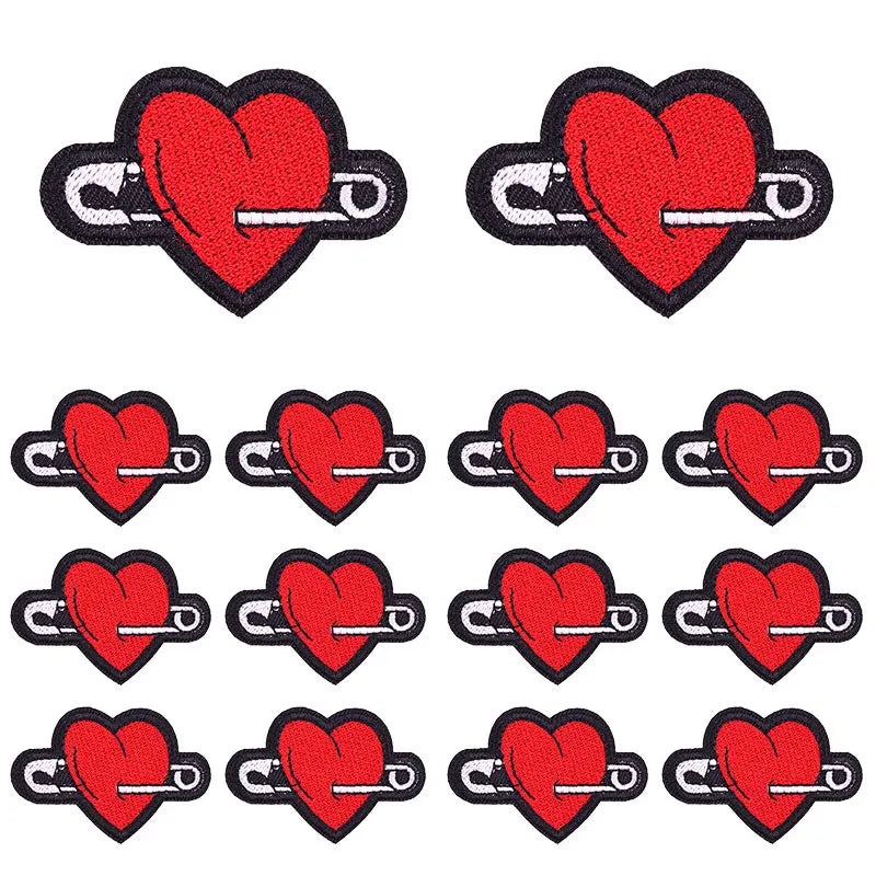 Set of red heart embroidered letter slogan applique patches for DIY clothing
