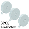 Three white retractable double-sided measurement tapes, 1.5 meters long.