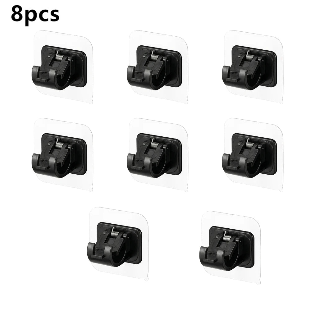 Eight black self-adhesive curtain rod clips for window and wall installation
