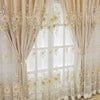 Light beige luxury double layer blackout curtains with intricate floral lace detailing