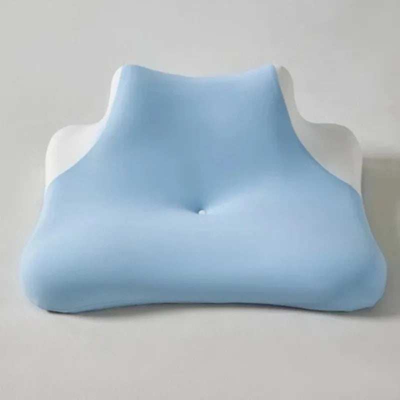 Light blue ergonomic wedge pillow for neck support and comfort
