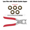 A set of 1 piece copper pliers with 100 sets of eyelets and a 4mm punch tool.