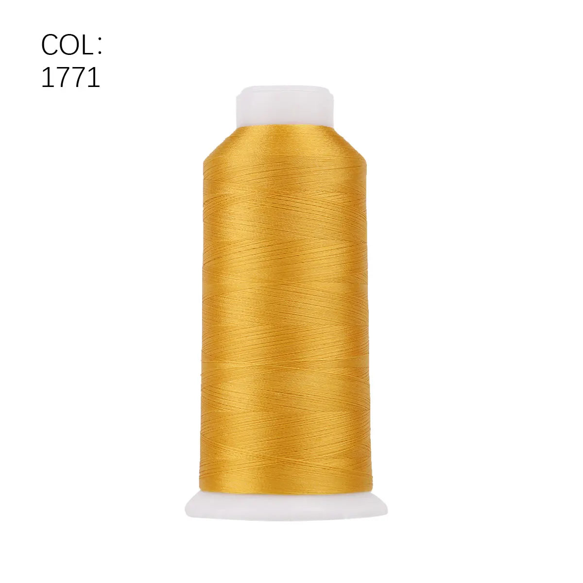 A roll of gold-colored polyester embroidery thread with a white core.