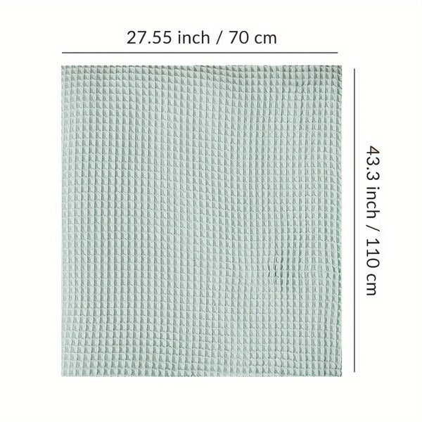 Light blue waffle knit blanket measuring 27.55 inches by 43.3 inches.