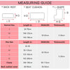 Measuring guide for sofa seat covers showing dimensions for different sizes including normal, plus, and chaise.