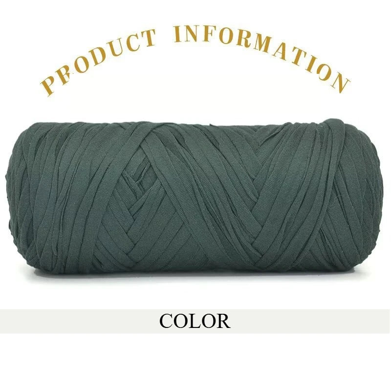 A tightly wound skein of dark olive green thick polyester blended yarn for crafting.