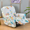 Floral print recliner and sofa slipcover set in white with yellow, orange, and blue botanical patterns.