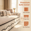 A premium sofa cover featuring a striped chenille fabric with a fringe hem and non-slip base.